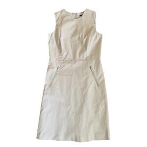 Theory sleeveless tan mini dress with side zip pockets linen cotton sz 2